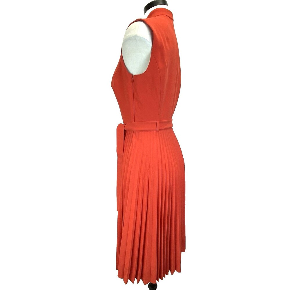 Karen Millen Dress Sz 8 Accordion Midi Skirt Sleeveless Lined Orange Stretch - Picture 8 of 10
